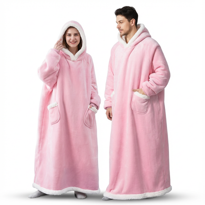 180cm Super Long Flannel Blanket Pyjamas with Sleeves Winter Hoodies Sweatshirt Women Men Pullover Fleece Giant Oversized Outdoo