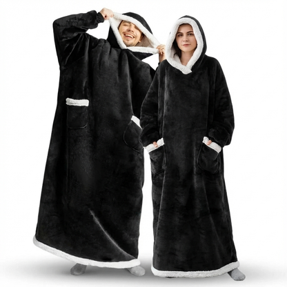 180cm Super Long Flannel Blanket Pyjamas with Sleeves Winter Hoodies Sweatshirt Women Men Pullover Fleece Giant Oversized Outdoo