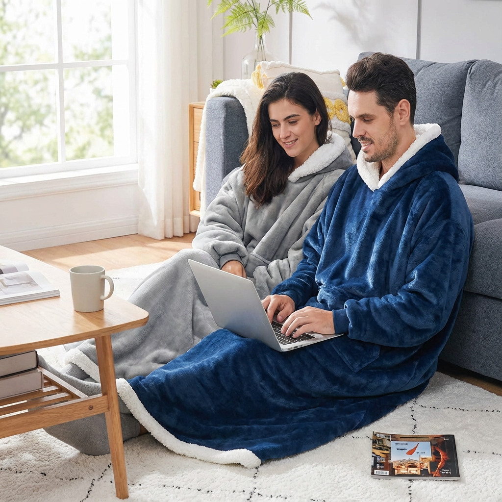 180cm Super Long Flannel Blanket Pyjamas with Sleeves Winter Hoodies Sweatshirt Women Men Pullover Fleece Giant Oversized Outdoo