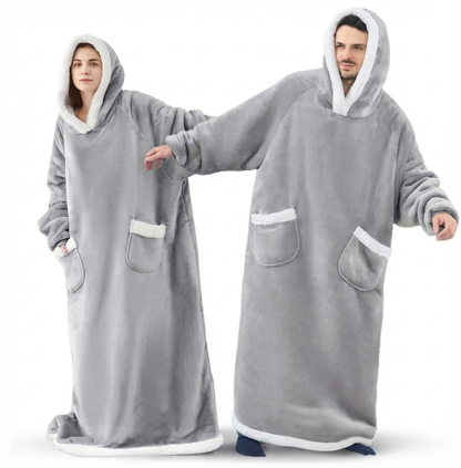 180cm Super Long Flannel Blanket Pyjamas with Sleeves Winter Hoodies Sweatshirt Women Men Pullover Fleece Giant Oversized Outdoo